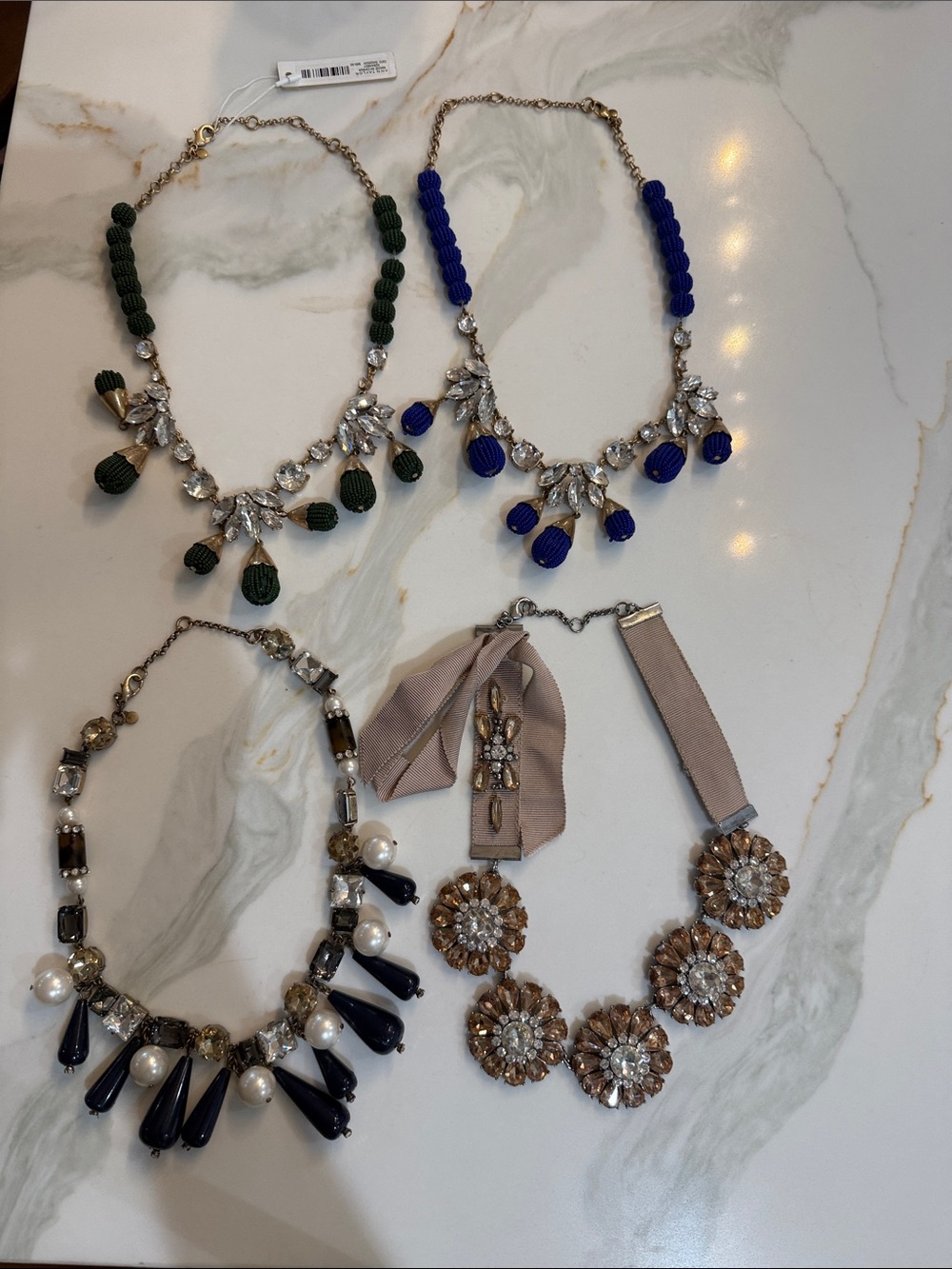 Ann Taylor lot to 4 statement Necklace , green, blues and dust pink
